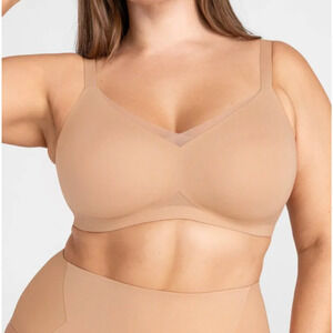 Honeylove V Neck Bralette 1X 40C/D Nude Beige Pullover Wireless Shaping Bra